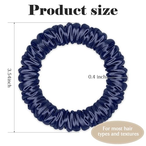 Scrunchies Hair Ties Silk Satin Scrunchy, WantGor Women 4PC Hair Bands | Pure Mulberry Silk Skinny Elastic Scrunchies Bracelets Ponytail Holders Hair Accessories (Black,Blue,Navy,Lake Blue) - color: Black,Blue,Navy,Lake Blue