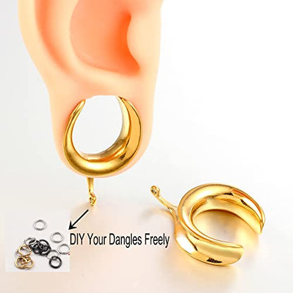 (6mm 2g DIY Ear Saddle Tunnel Plugs Piercing Stretchers Black Gold Silver Hypoallergenic 316 Stainless Steel Ear Gauges Dangle Accessories Expander Fashion Body Jewelry 2PCS - color: Gold, size: 12mm