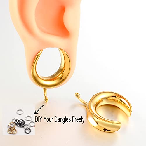 (6mm 2g DIY Ear Saddle Tunnel Plugs Piercing Stretchers Black Gold Silver Hypoallergenic 316 Stainless Steel Ear Gauges Dangle Accessories Expander Fashion Body Jewelry 2PCS - color: Gold, size: 14mm