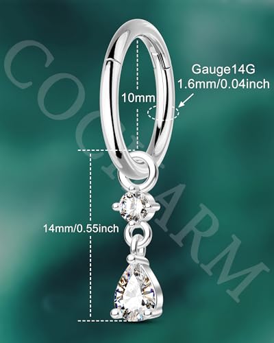 Clicker Belly Button Rings 14G Gold Plated Belly Navel Rings for Women Dangle Navel Piercing Jewelry Stainless Steel 8/10MM - color: WG-10MM