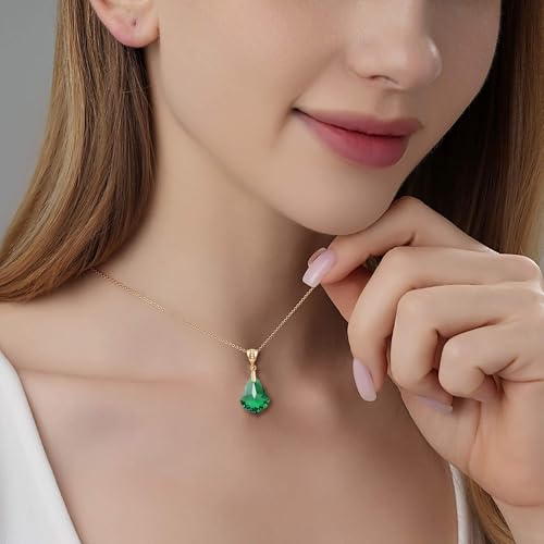 EVEVIC Teardrop Austrian Crystal Charm Pendant Necklace for Women | 14K Gold Plated,Adjustable Chain Fit,Elegant Teardrop Crystal,Gift Box Included,Perfect for Daily Wear and Special Events - color: Emerald
