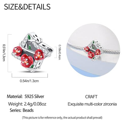 KUNSIR Charms Beads fits Pandora Charm bracelets for Woman 925 Sterling Silver Dangle Pendant Bead Jewelry Beads Gifts Happy Birthday Charms for Women Bracelet&Necklace - style: Dark Rose Beads