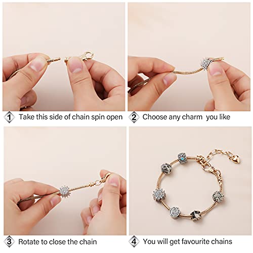 Hicarer 20 Pcs Snake Charm Bracelet Chain Adjustable Bangle Bracelets for Jewelry Making, Gold Silver Stainless Steel Bracelet Chains with Heart Extender for Women DIY Jewelry Making Supplies(Gold) - color: Gold