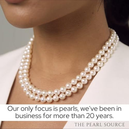 The Pearl Source White Freshwater Double Strand Pearl Necklace for Women - AAA Quality with Sterling Silver - Fine Jewelry Gift