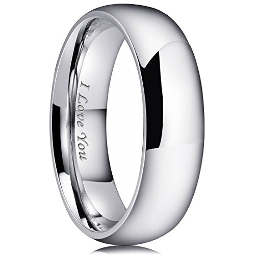 King Will 316L Stainless Steel Wedding Band for Men Women Size 4-15 | 2-8mm Width, Black/Sliver/Gold Plated, Laser I Love You, High Polished, Dome Style, Promise Ring Comfort Fit Promise Gift - color: A-Sliver-Plated-7mm