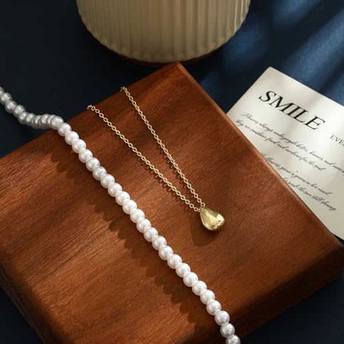 Dainty Pearl Pendant Necklaces for Women 14K Gold Plated Handmade Layered Pearl Chain Necklace Delicate Layered Pearl Necklace Everyday Jewelry Gift - color: pearl choker