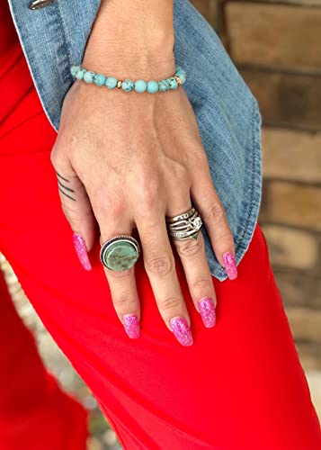 POTESSA Healing Stone Beaded Bracelets for Women Semi-Precious Gemstones Bracelets Pearl Beaded Bracelet Adjustable Strand Bracelets 6MM - color: Turquoise