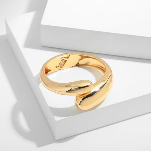 Chunky Gold Bangle Bracelets for Women Trendy Wide Hinged Open Cuff Bangle Bracelet Boho Thick Statement Gold Bracelets Am Cuff Wist Bracelets - color: Chunky Teardrop Bangle-Gold color