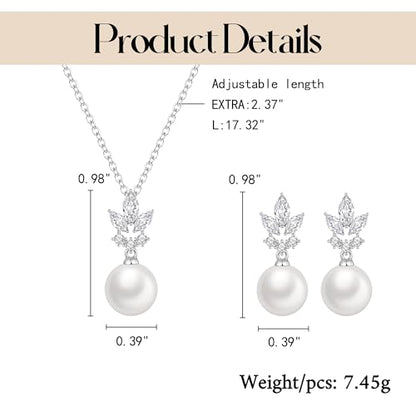 EleQueen Women's Simulated Pearl Wedding Jewelry Set for Brides | Cubic Zirconia Necklace Earrings Bracelet Set for Brides Bridesmaids, Bridal Jewelry Set for Anniversary/Memorial Day - style: Silver-Plated-Brass Pearl Earrings Set