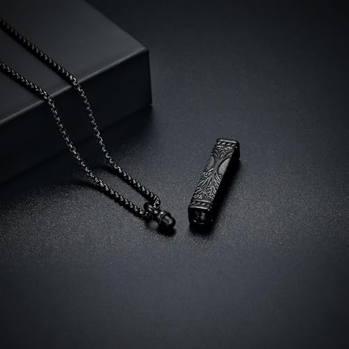 Imrsanl Tree of Life Urn Necklace for Men Women Bar Cremation Jewelry for Ashes Keepsake Ashes Necklace Pendent - color: Black