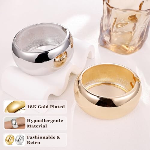 NICEIGHT 18K Gold Plated Chunky Bangle Bracelets for Women Gold Wide Cuff Bangle Bracelet Hammered Minimalist Thick Gold Wrist Wrap Bracelets - color: Gold Plain Bracelet
