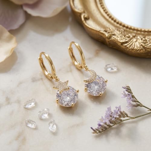 Sonateomber Gold Silver Small Hoop Dangle Earrings for Women, Trendy Dainty Rhinestone CZ Dangling Prom Wedding Leaf Flower Snowflake Butterfly Starfish Fashion Jewelry Gift - color: Purple