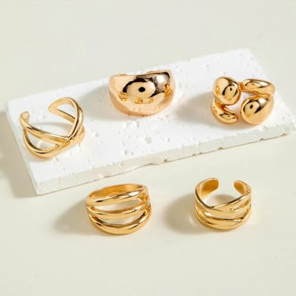 Gold Plated Geometric Chunky Water Drop Ring Set for Women,Open Adjustable Twisted Stacked Knuckle Finger Ring Set Punk Party Jewelry Accessories Gift - color: Gold