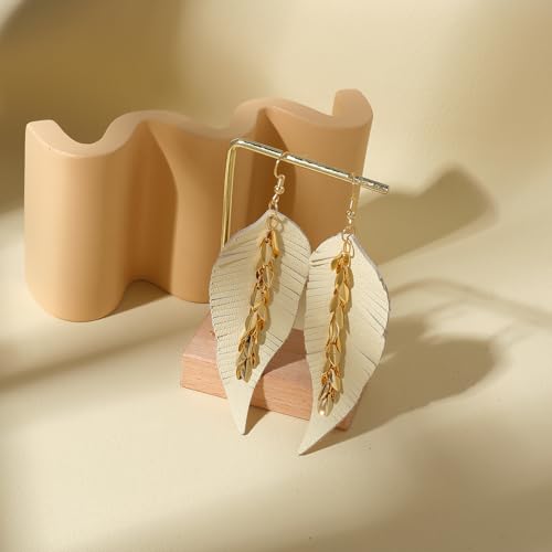 KINIVA Leather Dangle Earrings for Women Trendy, Lightweight Leaf Circle Lightning Earrings Drop, Jewelry Gifts for Women - color: 243 White