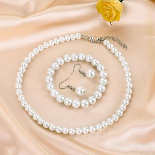 Classic Faux Pearl Necklace Bracelet Earrings Jewelry Set for Women Pearl Clip-on Stud Drop Dangle Earrings Jewelry Set Statement Bridesmaid Bride Birthday Wedding Accessory - color: Drop Earrings Set