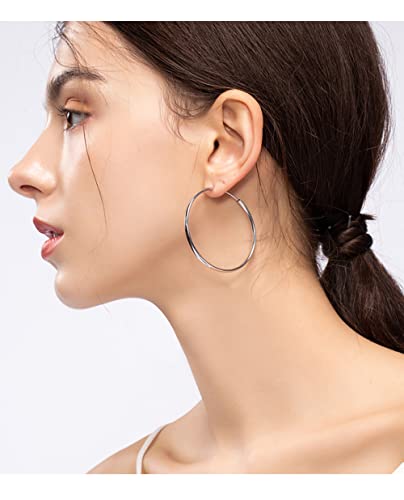 Chic 925 Sterling Silver Big Hoop Earrings Minimalist Round Circle Endless Large Huggie Hoops Statement Earrings 50/60/70/90mm Hypoallergenic Fashion Jewelry Gifts for Women Girls - style: 50mm