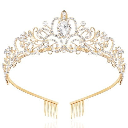 TAROSE Tiaras for Women, Birthday Crown and Sash for Girls | Birthday Sash Sunglasses Outfit, Birthday Gift for Women Girls, Goddess Crown Bride/Halloween/Prom/Party/Costume - color: 1 B. Gold+white
