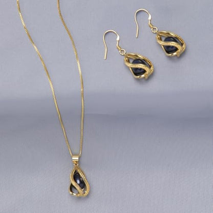 Pearl Jewelry Set For Women S925 Sterling Silver/14K Gold Plated Necklace & Earrings Set Freshwater Pearl Pendant Cage Set for Wedding Anniversary Prom Birthday Gift - color: Golden-Black