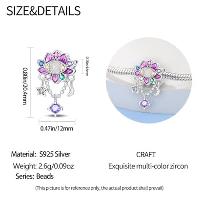 HappyStar 925 Sterling Silver Charms for Bracelets and Necklace Dangle Pendants Beads Charms Fits Charms Bracelets for Woman Jewelry Gifts (with one Spacer Bead Charms) - style: Elegant Lotus Beads
