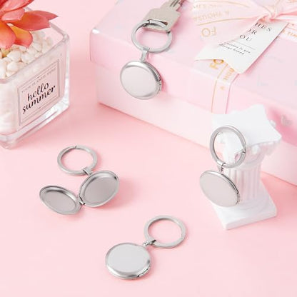 Liliaafar 4 Pcs Silver Stainless Steel Locket Keychains | Keychains That Hold Pictures for Women Mom Chirstmas Gifts - style: Round
