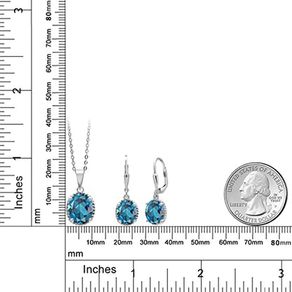 Gem Stone King 925 Sterling Silver Customized and Personalized 11X9MM and 9X7MM Oval Gemstone Birthstone Pendant and Earrings Jewelry Set For Women (8.70 Cttw, with 18 Inch Silver Chain)