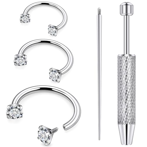20G 18G 16G 14G Horseshoe Septum Nose Ring Piercing Jewelry F136 Titanium Internal Thread Circular Barbell Daith Rook Earring Smiley Snake Bite Lip Ring Piercing Jewelry for Women Silver Gold - color: Silver, size: 20G, 8mm 10mm 12mm