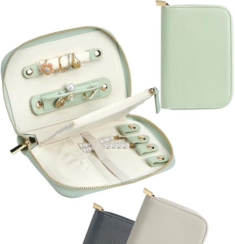 Travel Jewelry Organizer Case - for Tangle-Free Necklaces, Earrings, Rings, Bracelets Storage, Travel Essentials, Fashion Portable Jewelry Travel bags for Women - New Medium Green - color: New Medium Green