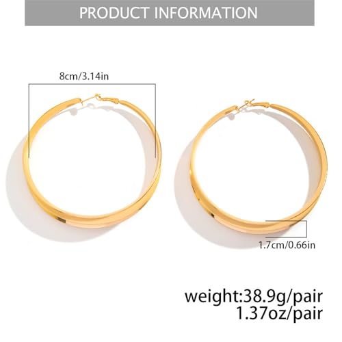 Chunky Hoop Earrings for Women,Exaggerated Large Hoop Earrings 80MM Trendy Lightweight Big Wide Post Thick Hoop Earrings Prom Jewelry
