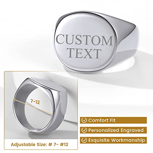 GoldChic Jewelry Personalized Signet Rings Men Women, Stainless Steel Custom Photo Bold Square/Oval Monogram/Old English Initial Pinky Stacking Statement Ring in Black/Silver/Gold (Size 7-14) - color: Steel-Customized -Round