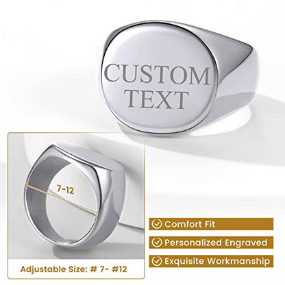 GoldChic Jewelry Personalized Signet Rings Men Women, Stainless Steel Custom Photo Bold Square/Oval Monogram/Old English Initial Pinky Stacking Statement Ring in Black/Silver/Gold (Size 7-14) - color: Steel-Customized -Round