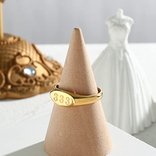 PAURO Women's Oval Angel Number Rings 111 222 333 444 555 666 777 888 999 | Stainless Steel Signet Style, Gold Plated Spiritual Statement Band, Numerology Jewelry Gift - color: Gold-333