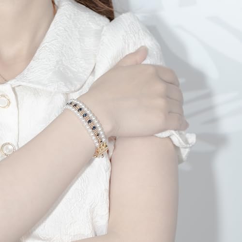 18K Gold Plated Faux Pearl Beaded Bracelet for Women | Vintage Design No Tarnish Finish Gift Box for Birthdays Weddings Anniversaries and Everyday Wear