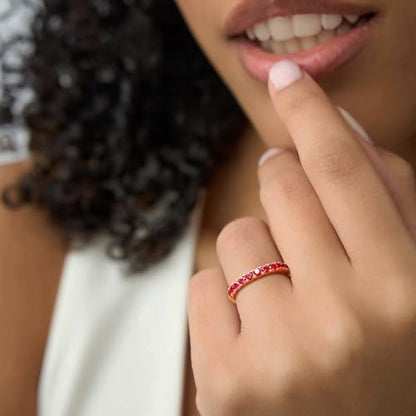 Bezel Set Birthstone Wedding Band 14K Gold Sterling Silver Stackable Half Eternity Band Rings 2.5mm Wide Ruby/Amethyst/Sapphire/Emerald Green/Aquamarine Ring for Women, Send Gift Box - style: 07-Created Ruby