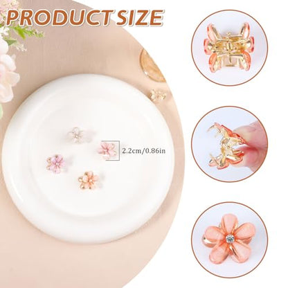 CWJCYTNSN Small Crystal Flower Hair Claw Clips, 0.8" Mini Metal Bangs Pins for Thick Curly Hair - 16PCS Hair Accessories for Women & Girls - color: Rhinestone Flower