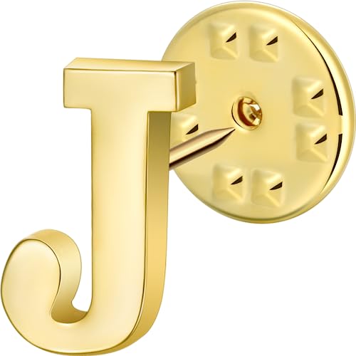 Initial Lapel Pin for Men Women, Brooch Pins for Men Suits, Metal Button Pins in 18K Gold and Silver Tone. - color: Gold-J