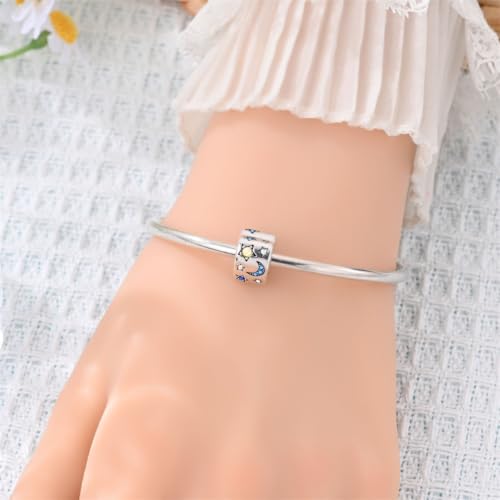 LIGHTDOG 925 Sterling Silve Charms fits Pandora Bracelets Necklace,5A Zircon Dangle Pendant Bead,Mother's Day Gift Jewelry Beads for Women - style: Star and Moon Love Beads