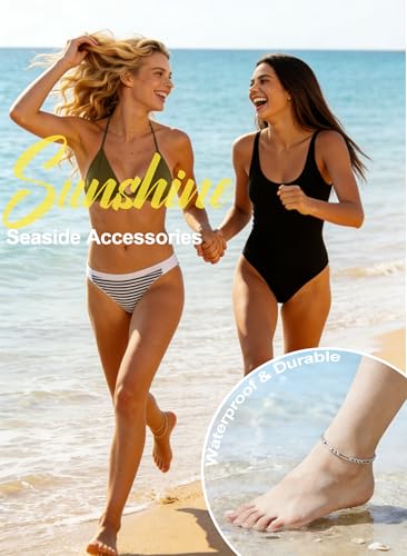 Waterproof Anklet 18K Gold/Sterlings Silver Plated Stainless Steel Ankle Bracelets for Women Figaro Pearls Chain Summer Beach Foot Jewelry 8.5+2Inches - color: Figaro,Silver