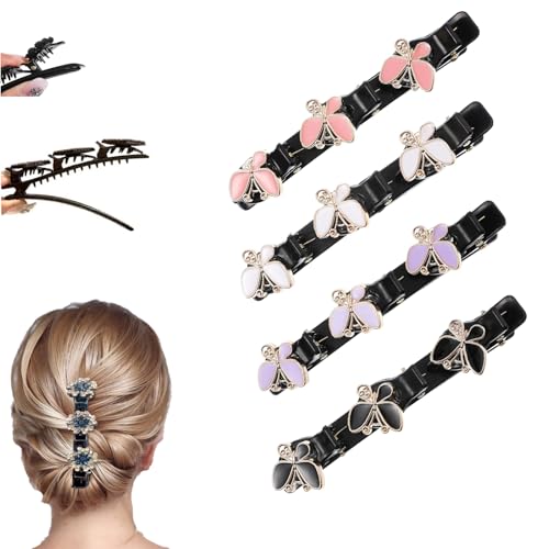 Sparkling Crystal Stone Braided Hair Clips for Women. | Hair Clips for Styling Hair Barrettes for Women and Girls,Double-Layer Duckbill Clips, Non-Slip Hair Accessories (G-4Pcs) - color: G-4Pcs