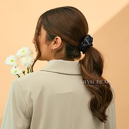 Silvr Bear Luxury Satin Scrunchies, 6 pack Black, Soft, Large Scrunchies for Women and Girls, Anti Hair Breakage Hair Ties for Thick & Curly Hair - color: Black - 6