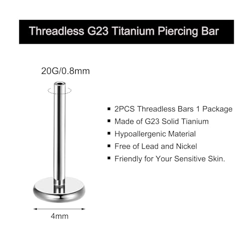 Threadless Bar G23 Titanium 20G 16G 18G Replacement Post Bar Flat Back Stud Earrings for Helix Cartilage Lobe Medusa Labret Nose Tragus Conch Piercing Jewelry - size: 20g 5mm, style: Disc 4mm,2Pcs Threadless Bars
