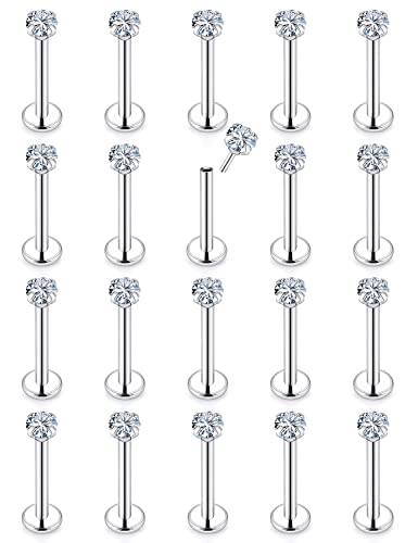 16G 18G 20G Threadless Push in Lip Rings Stainless Steel Flat Back Nose Rings Studs Tragus Helix Conch Cartilage Lobe Earrings Stud Piercing Jewelry for Women Men Diamond CZ Silver - color: 16G-6MM-2MM CZ