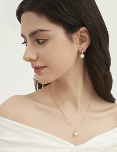 Mameloly Pearl Drop Earrings 925 Sterling Silver CZ 10MM Simulated Pearl Earrings for Women Dangle Trendy Jewelry for Women Hypoallergenic - color: Brass Silver CZ