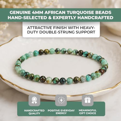 Cherry Tree Collection Gemstone Beaded Bracelets For Women and Men – Promotes Protection, Courage, Focus, Balance & Luck – Available in S, M, L with 4mm Round Beads - color: African Turquoise, size: Large
