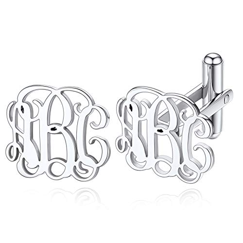 Custom4U Custom Photo Cufflinks for Men Father of the Bride Gifts - color: E-Monogram-Steel