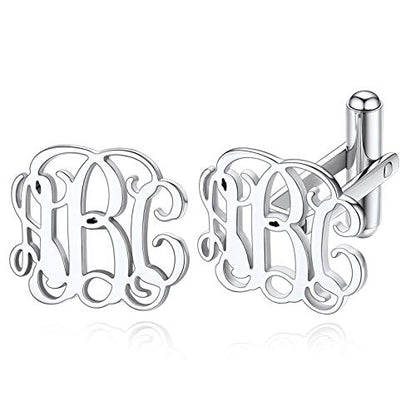 Custom4U Custom Photo Cufflinks for Men Father of the Bride Gifts - color: E-Monogram-Steel
