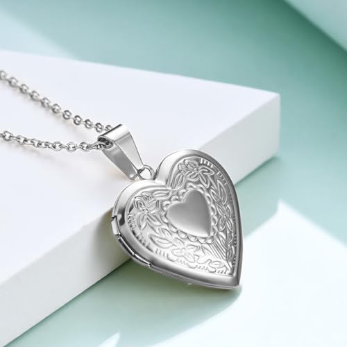 2 Pcs Locket Necklace that Holds Pictures Stainless Steel Locket Pendant Necklace Image Chain Necklaces for Women - color: Love Heart 1