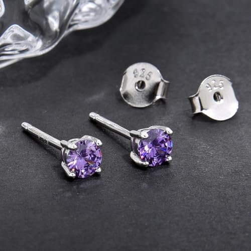 1 Pair Adabele Authentic Sterling Silver Birthstone Stud Earrings 4mm/0.25 Carat Tiny Cubic Zirconia Imitation Diamond Gemstone Hypoallergenic Nickel Free Tarnish Resistant Women Men Jewelry - color: February