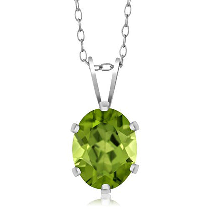 Gem Stone King 2.00 Cttw Green Peridot Pendant Necklace for Women | 925 Sterling Silver | Gemstone Birthstone | Oval 9X7MM | With 18 Inch Silver Chain