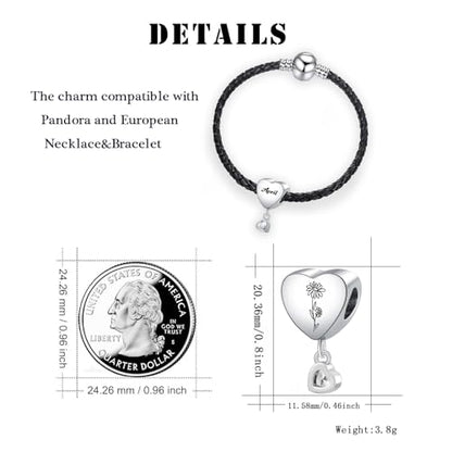 Birth Flower Heart Charm 12 Birthstone Bead for European Bracelet Necklace - style: April