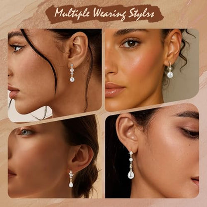 Pearl Earrings for Women, 14k Gold Plated Trendy Diamond Pearl Drop Earrings Hypoallergenic Dainty Bridal Gifts Wedding jewelry for Women - color: Gold-Pearl Style E